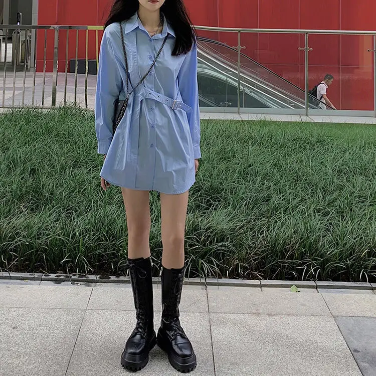 

2021 Spring and Autumn Women's dress Women mid-length elegant shirts blusa